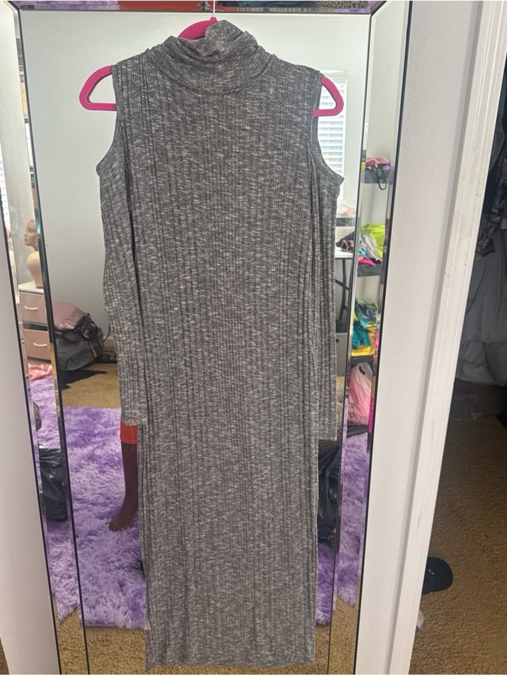 & Other Stories Gray Ribbed Long-Sleeve Maxi Dress
